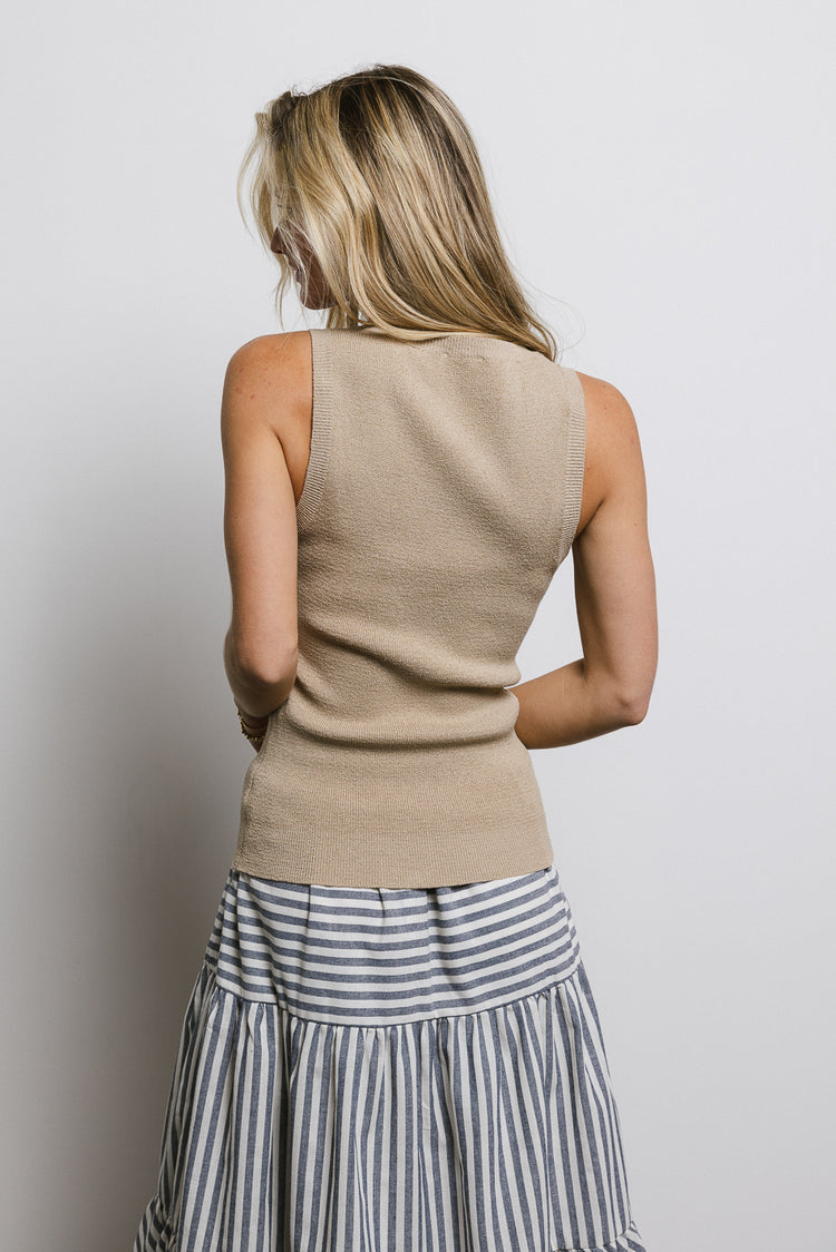 knit textured taupe tank top