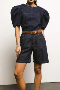 High rise dark denim short 