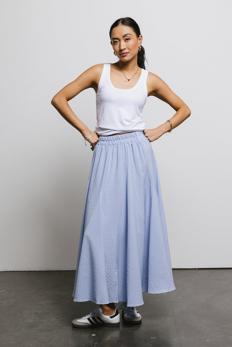 blue maxi skirt with elastic waist