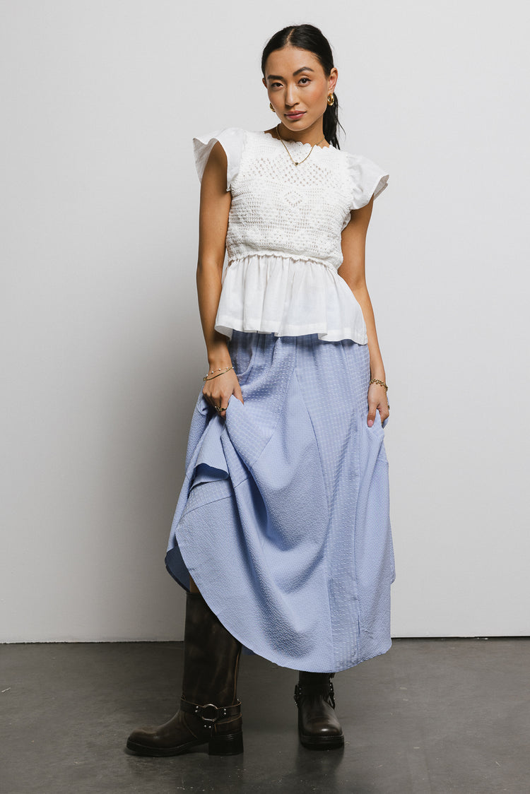 blue textured maxi skirt