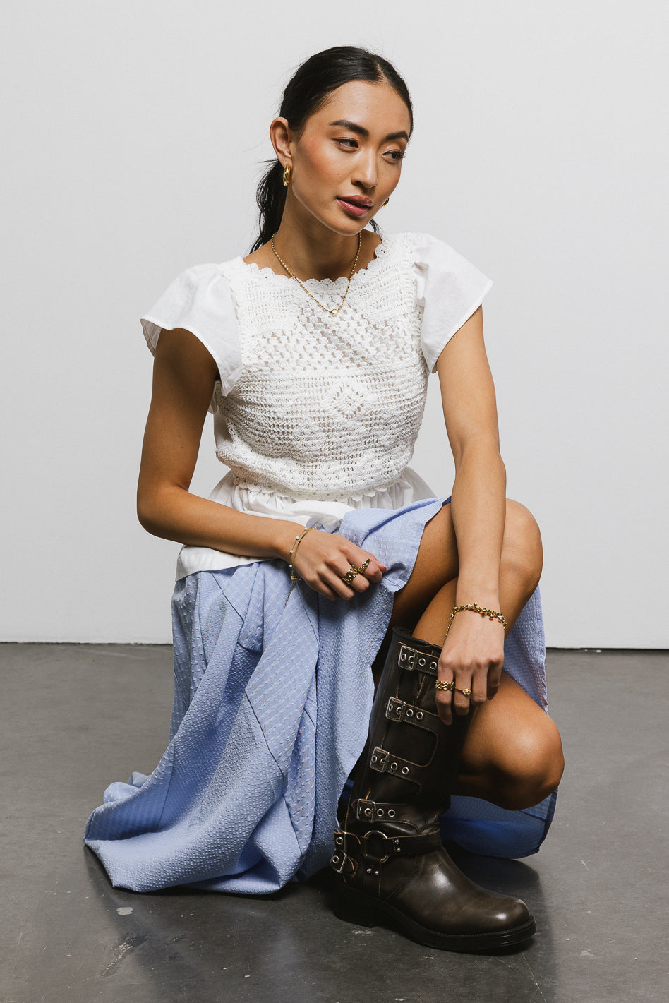 short sleeve crochet peplum