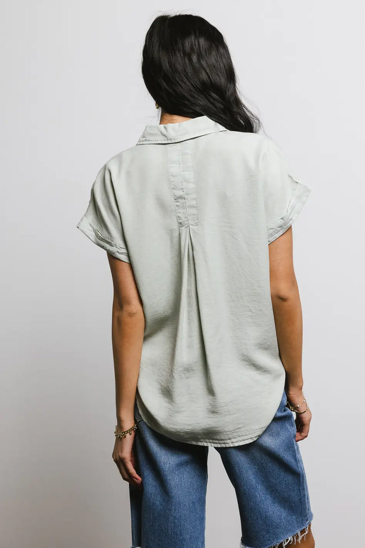 Woven button up in sage 