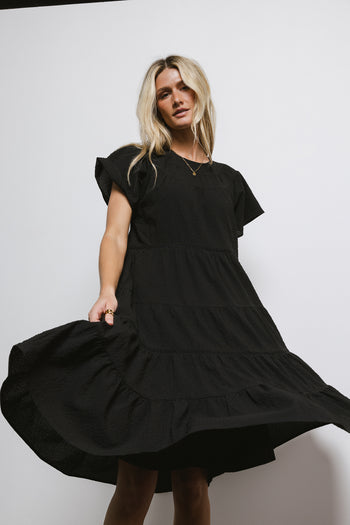 black tiered midi dress