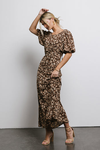 brown puff sleeve dress