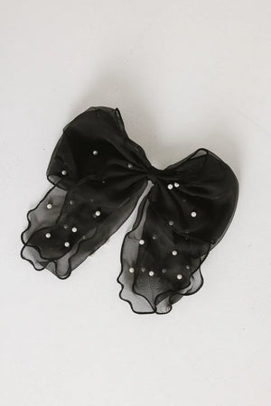 Pearl Bow Hair Clip in Black