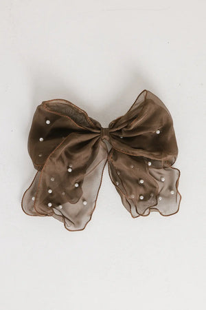 Pearl Bow Hair Clip in Brown - FINAL SALE