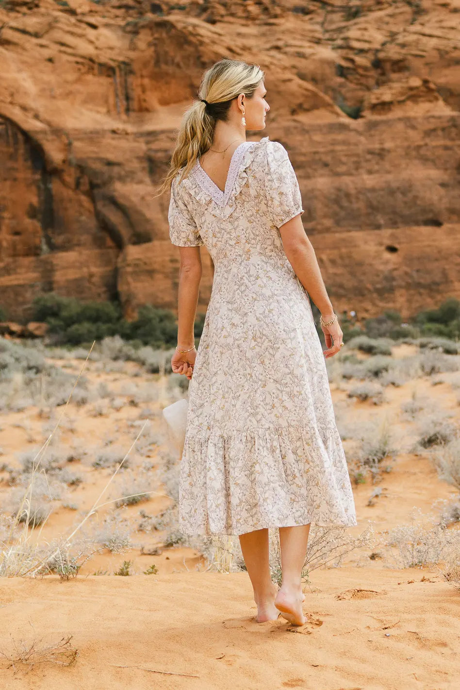 V-Neck back midi dress in floral 