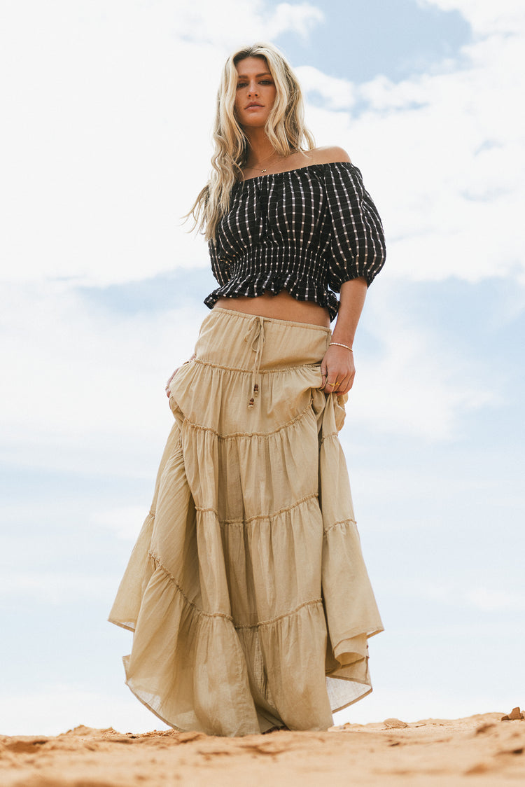 taupe maxi tiered skirt