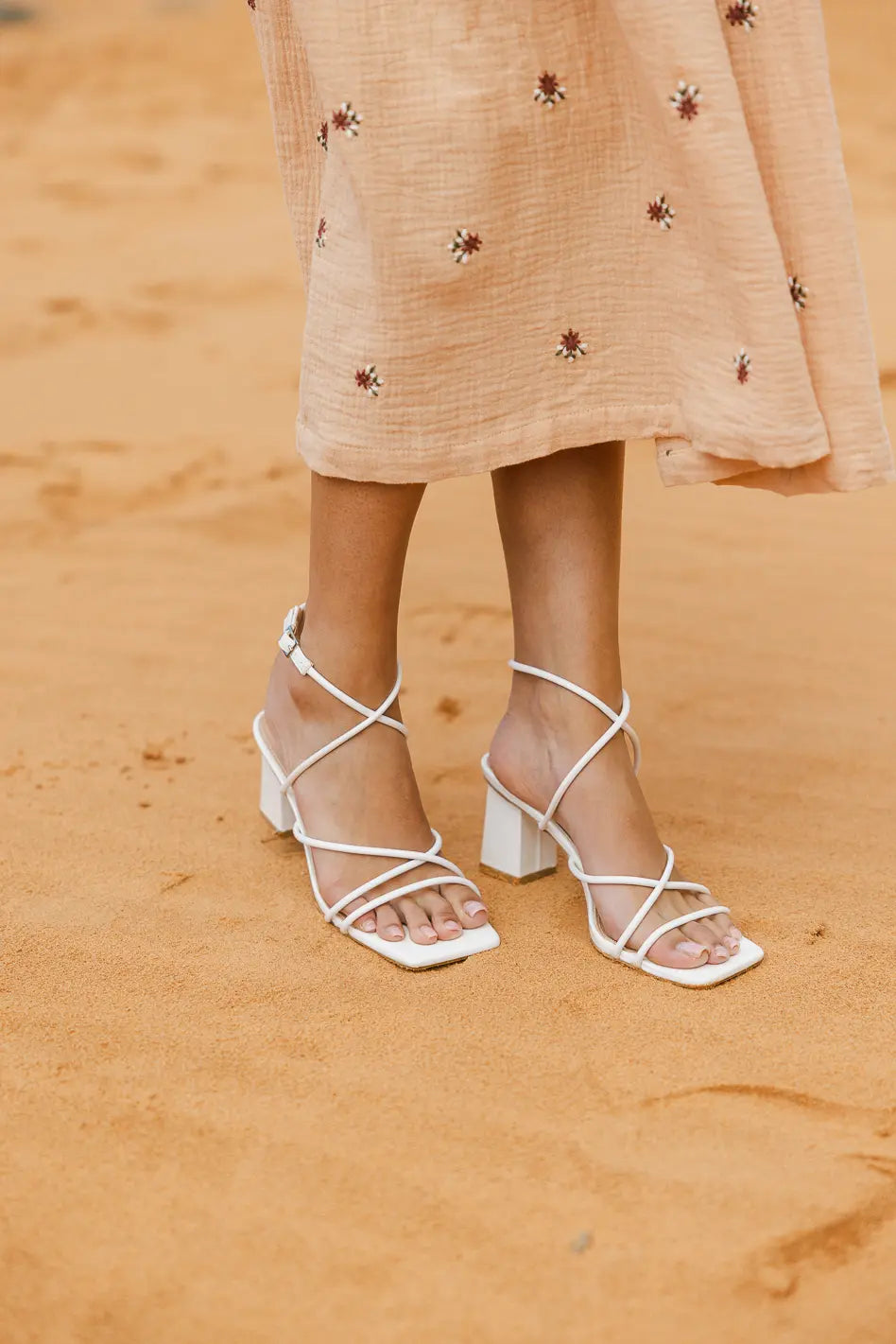 White straps heels 