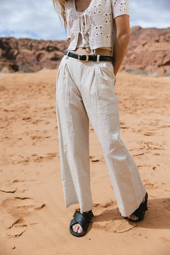 Two pockets wide leg pants in oatmeal 