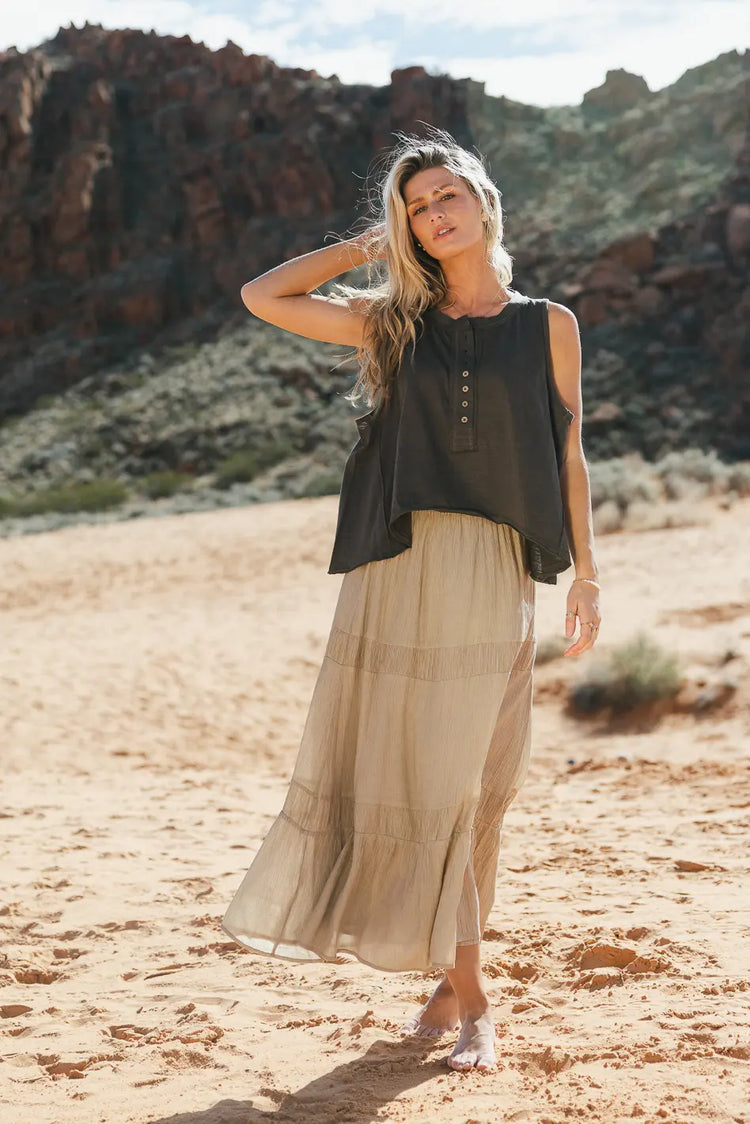 Tiered skirt in olive 