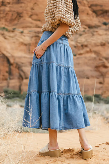 Two hand pockets denim skirt 