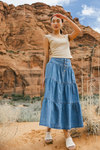 Tiered denim skirt 