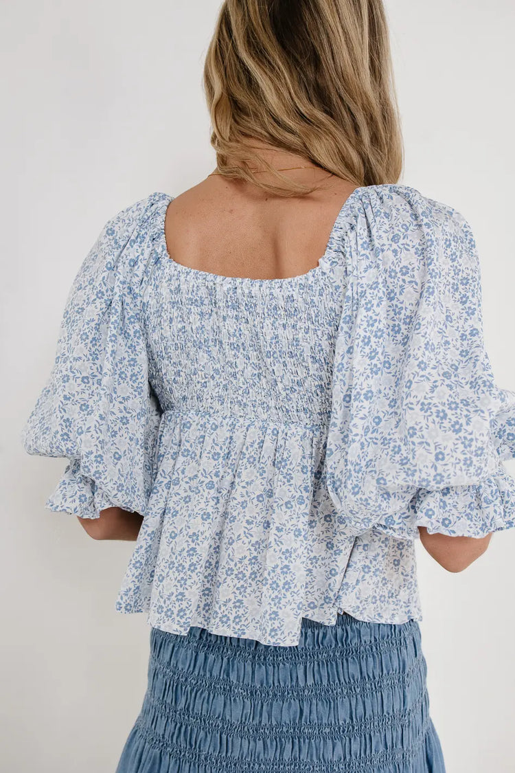 Elastic back blouse in blue 