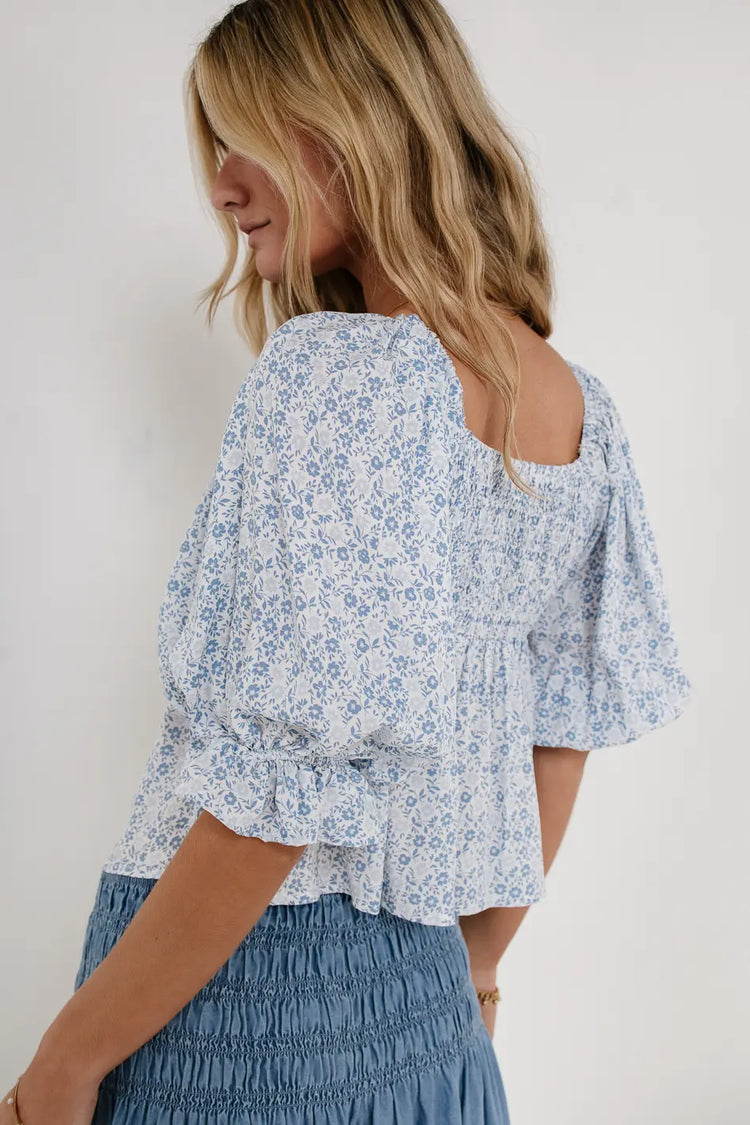 3/4 Puff sleeves top in blue 