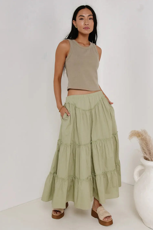 Tiered skirt in sage 