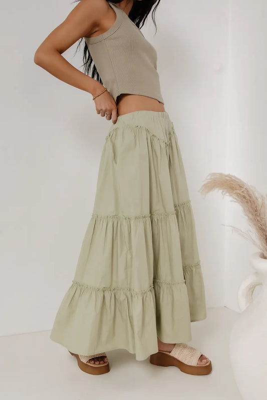 Maxi tiered skirt in sage 