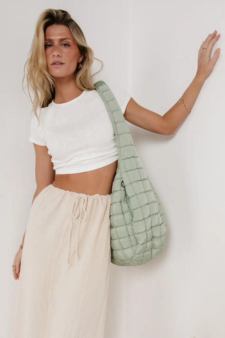 Quilted tote in sage 