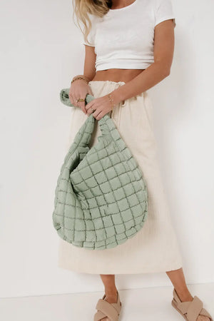 Kiera Quilted Tote Bag in Seafoam