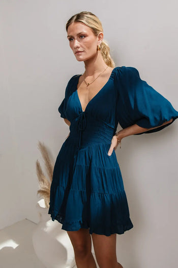 Puff sleeves dress in teal 