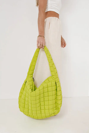 Kiera Quilted Tote Bag in Lime