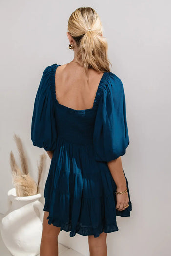 Elastic back dress in teal 