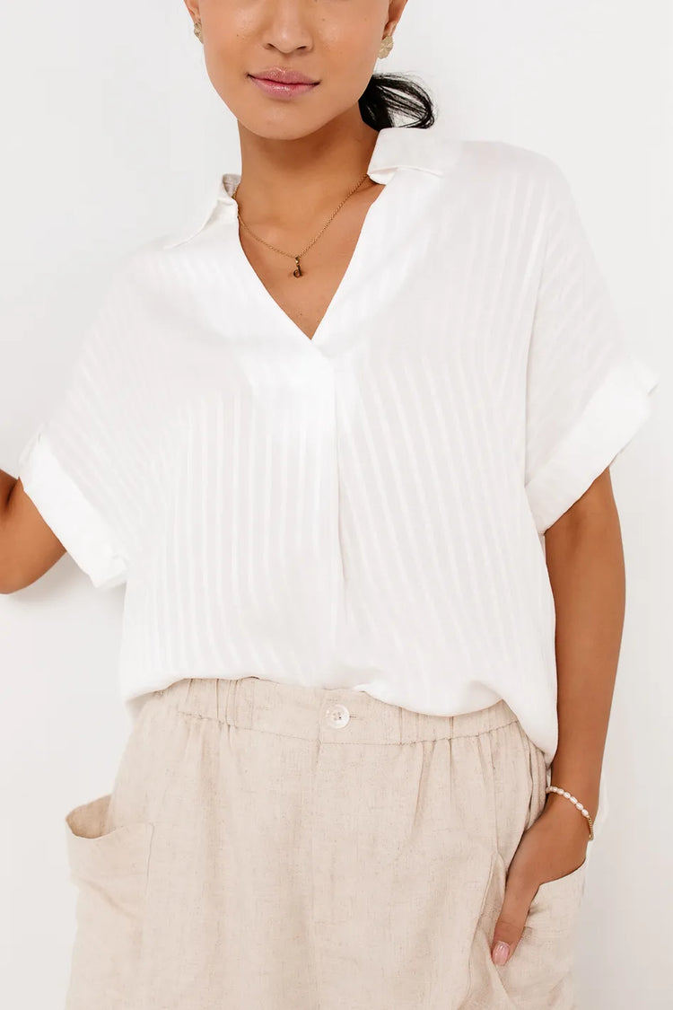 V-Neck white blouse 