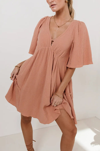 Woven dress in terracotta 