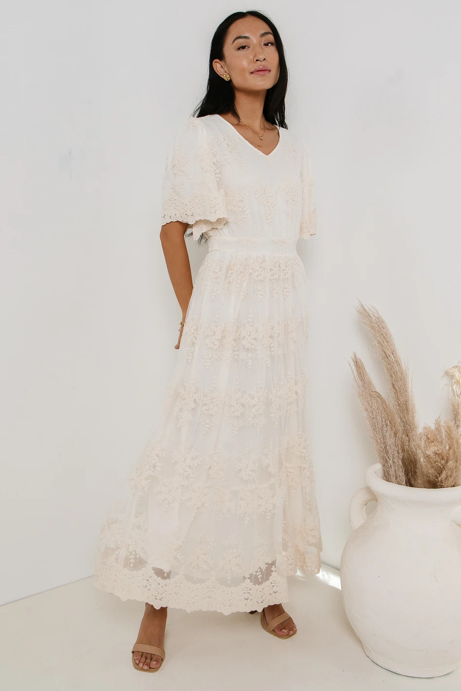 Elastic Waist Cream Dress