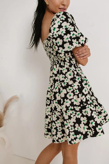 puff sleeve floral midi dress