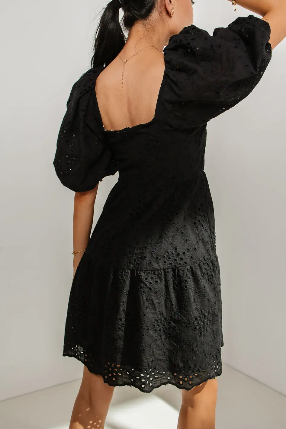 Jaime Eyelet Mini Dress in Black - FINAL SALE Jaime Eyelet Mini Dress in Black - FINAL SALE