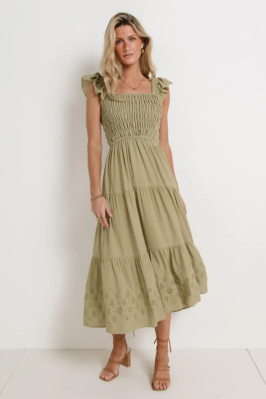 Ruffle sleeves dress in olive 