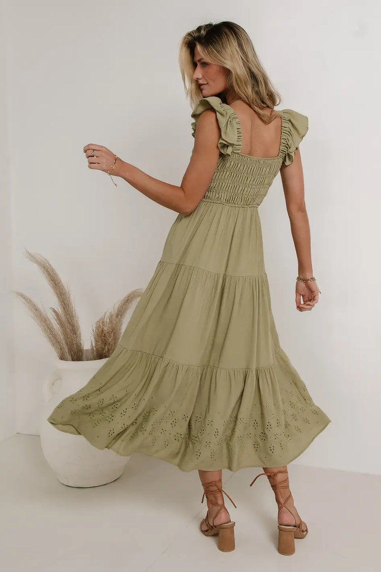 Tiered skirt maxi dress in olive 