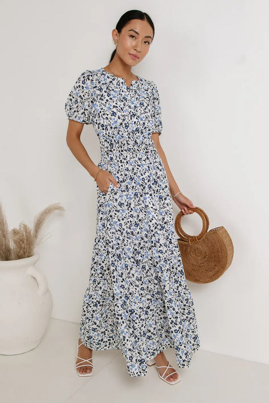Two hand pockets floral maxi dress