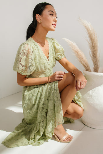 puff sleeve dress in sage