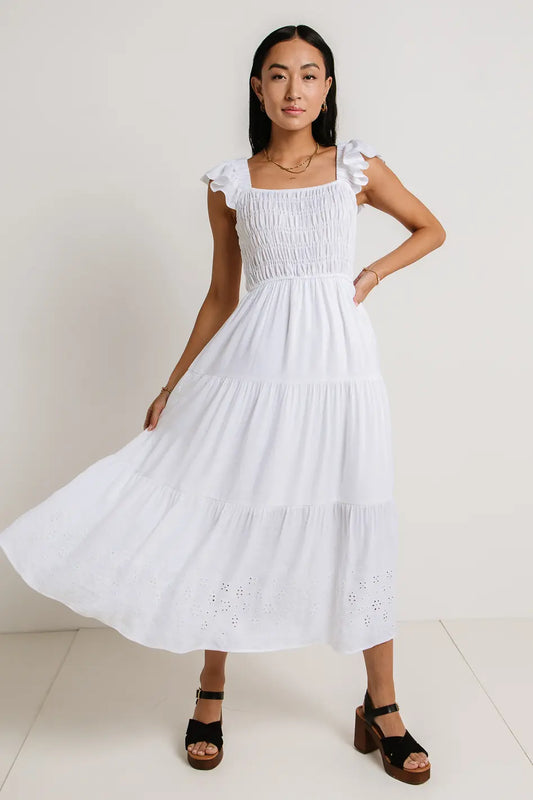 Tiered skirt dress in white 