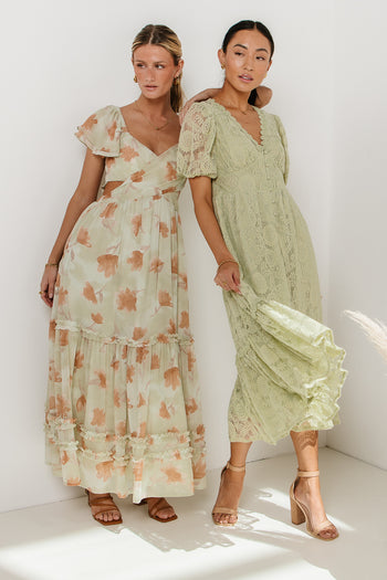 Midi Dress in Sage with detailed print