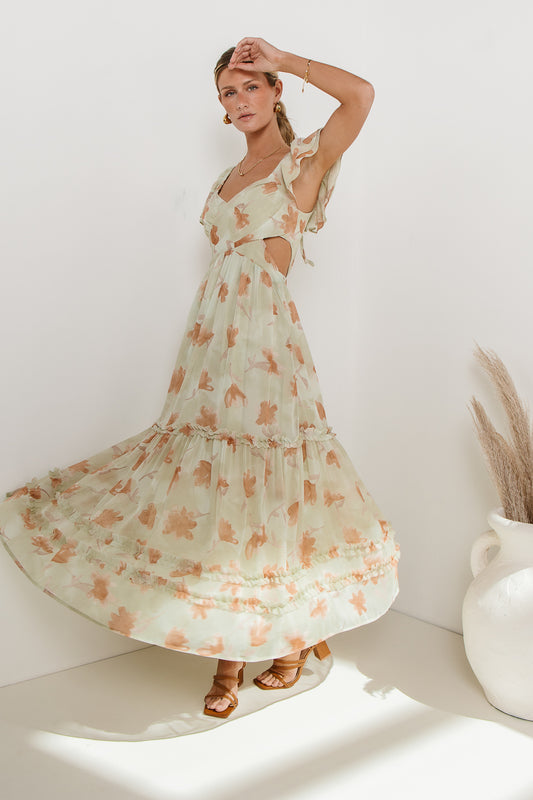 cut out floral printed maxi dress