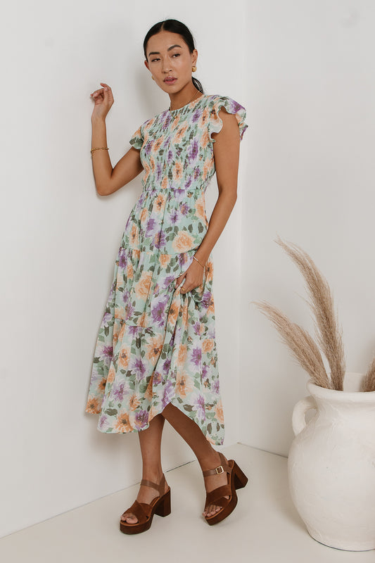 printed flora midi dress in mint