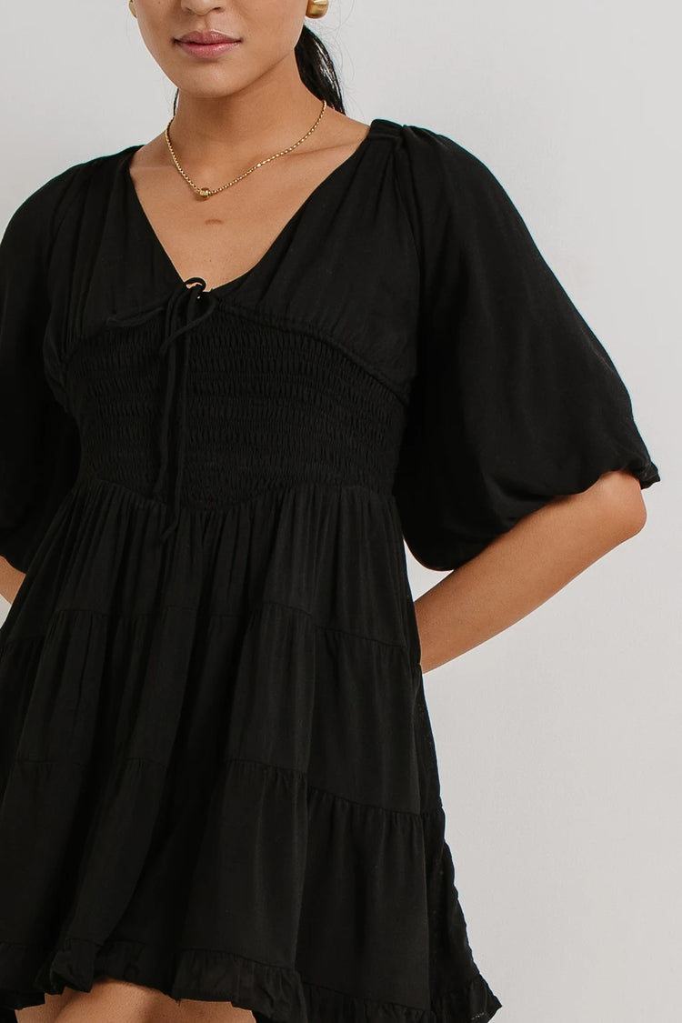 elastic cuff on short sleeve mini dress