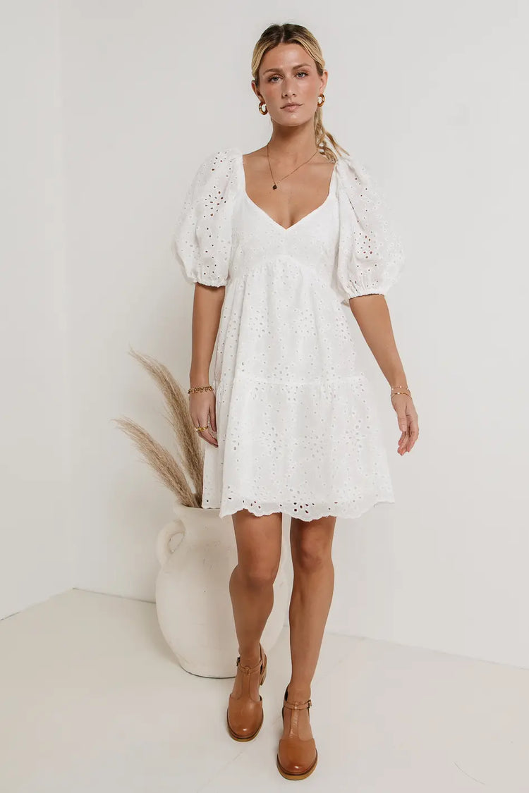 Tiered skirt mini dress in white 