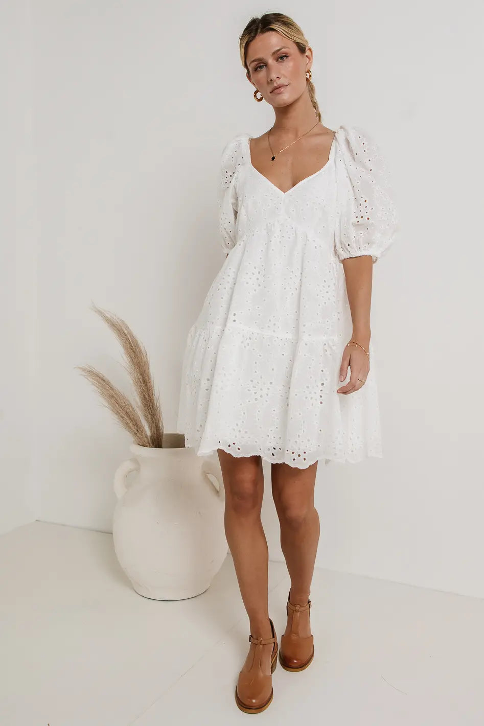 Jaime Eyelet Mini Dress in White