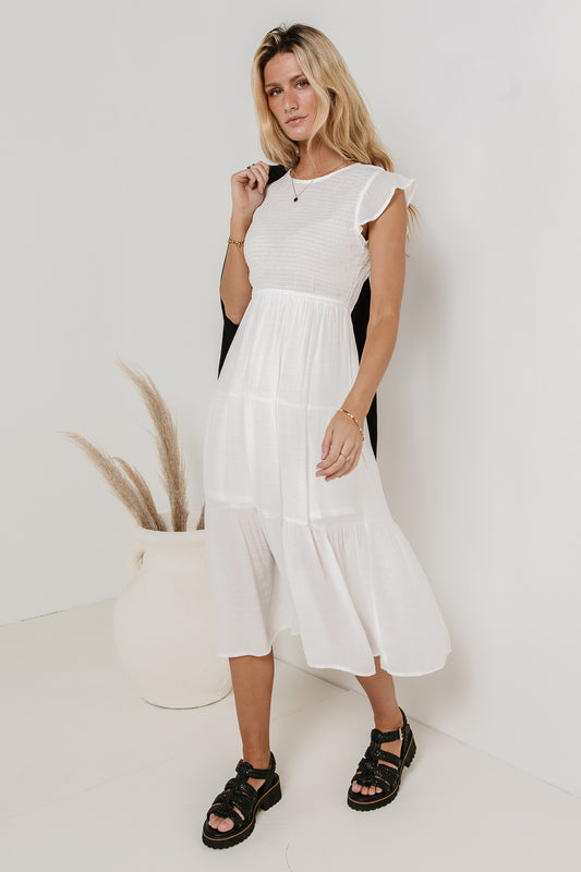 flutter sleeve midi dress in white