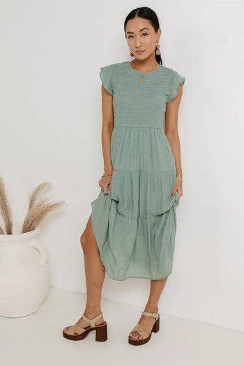 Woven dress in sage 
