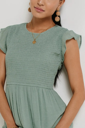 Round neck dress in sage 