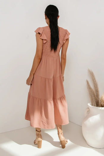 Woven dress in peach 