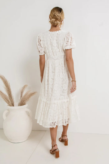 drawn in mid section on white dress