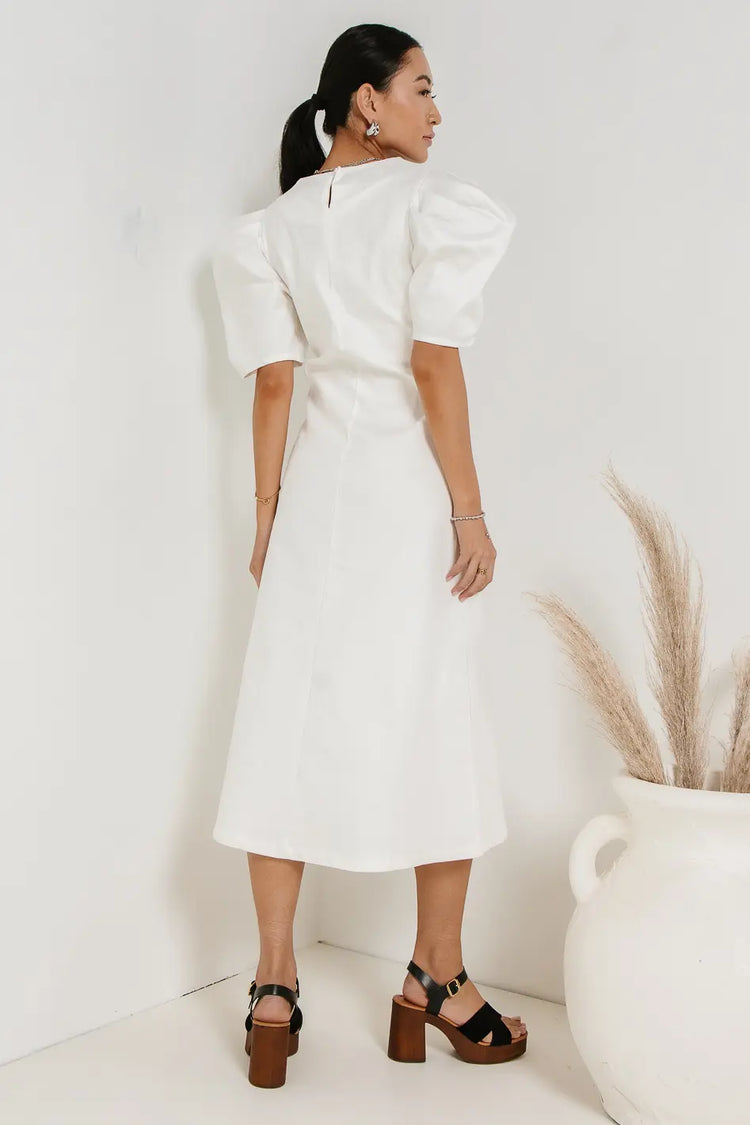 Puff sleeves denim dress in white 