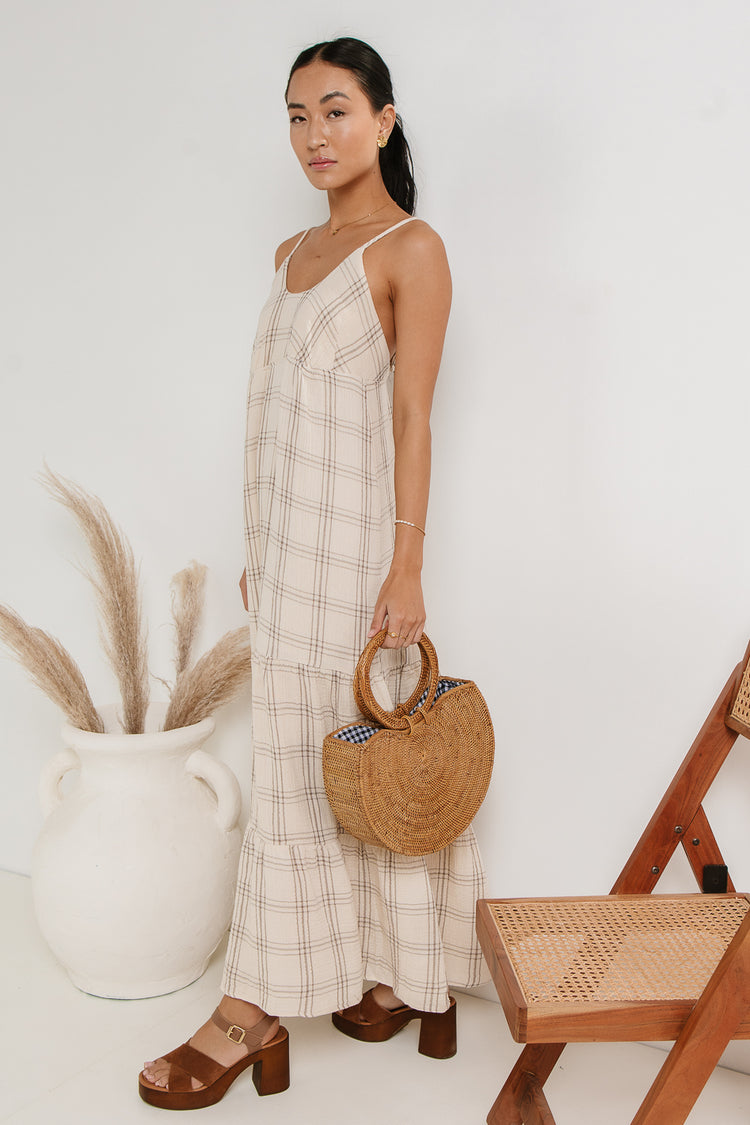 tiered maxi dress in taupe