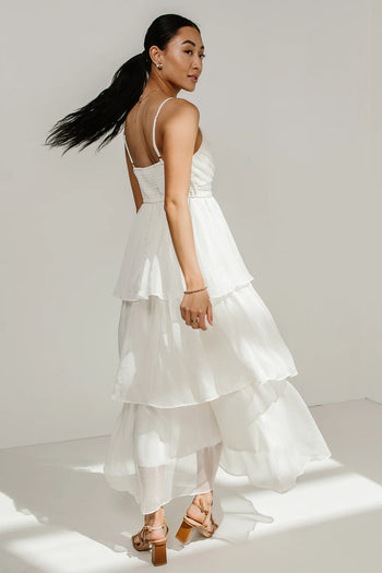 adjustable straps and smocked backing on midi dress